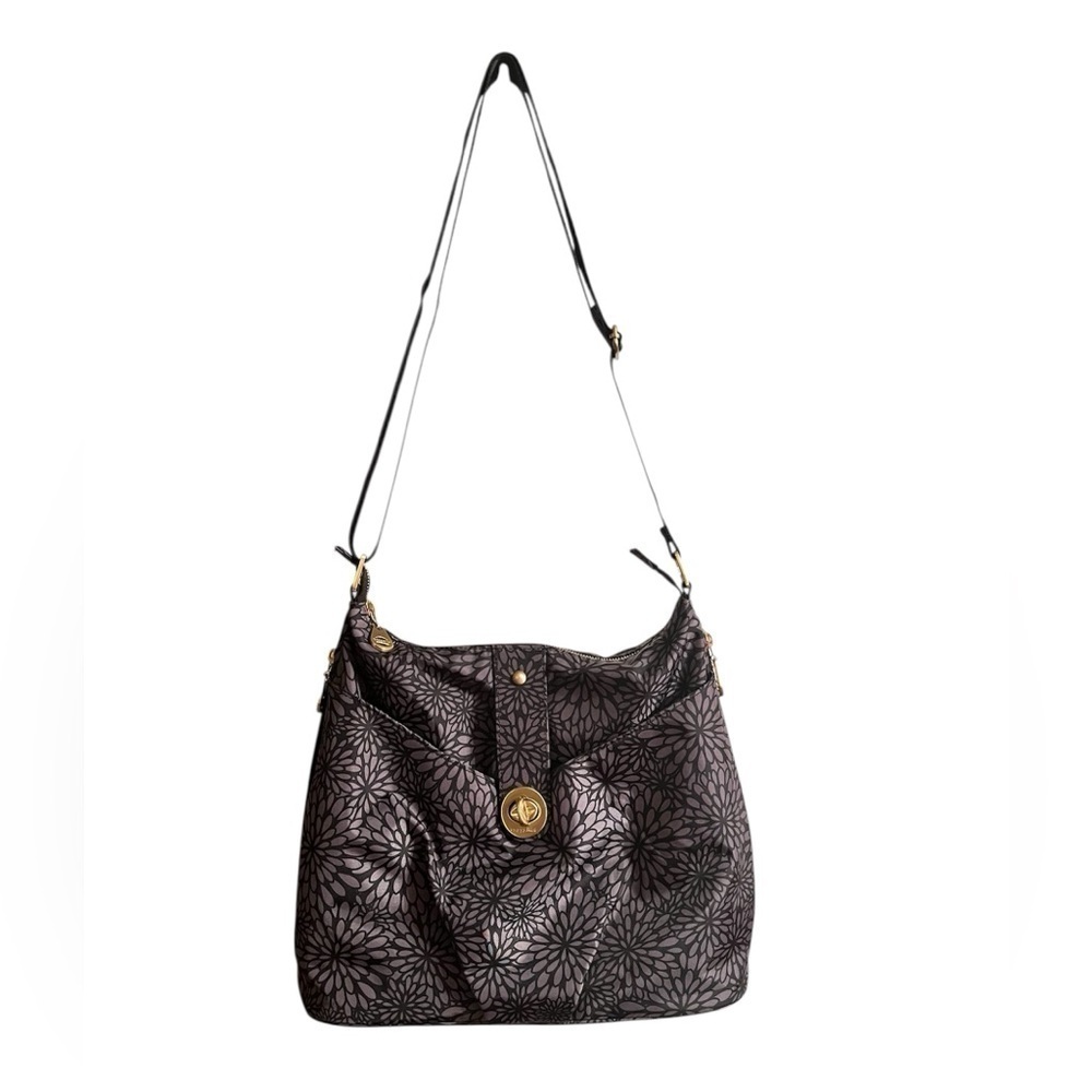 Baggallini Helsinki Shoulder Crossbody Hobo Gray Floral w/ RFID 13.5” x 11” x 4”